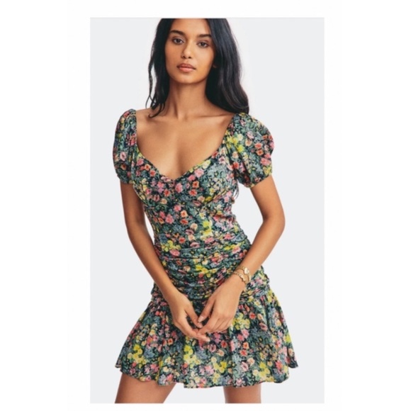 LoveShackFancy x Revolve Ambrette Ditsy Black Floral Mini Dress Puff Sleeve M - Picture 1 of 17